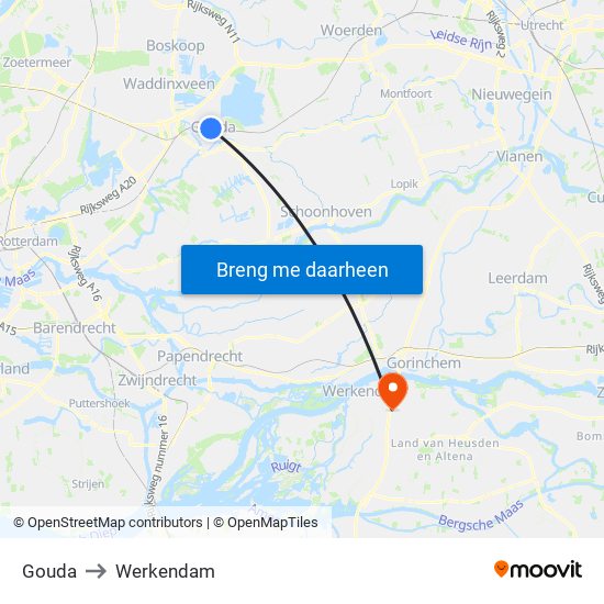 Gouda to Werkendam map