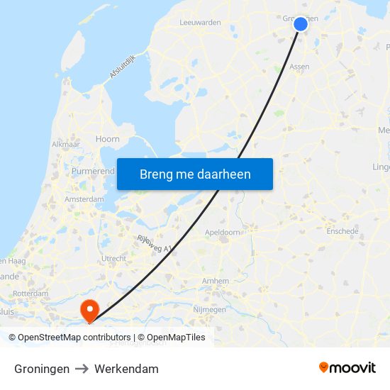 Groningen to Werkendam map