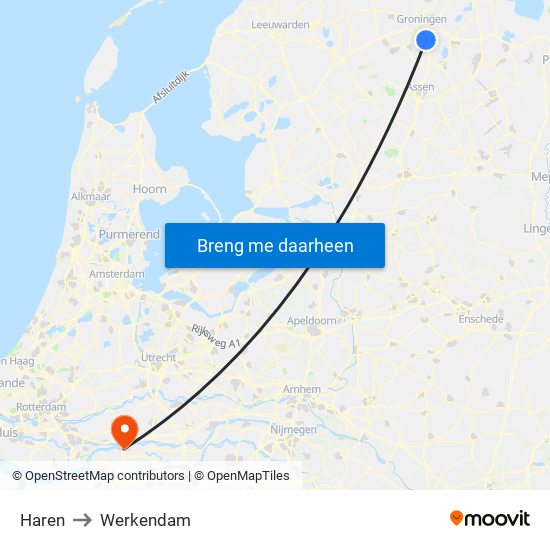 Haren to Werkendam map