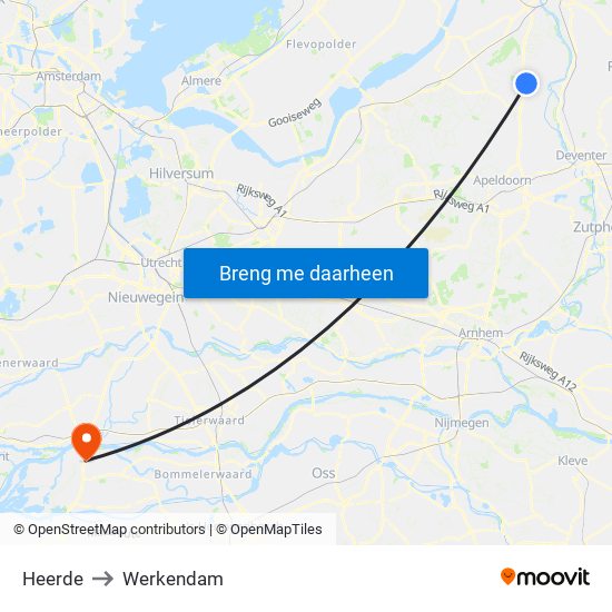 Heerde to Werkendam map