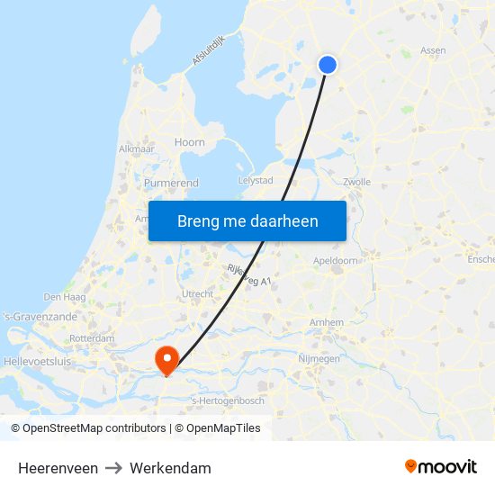 Heerenveen to Werkendam map