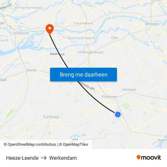 Heeze-Leende to Werkendam map