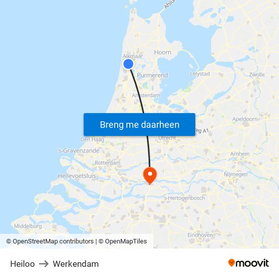 Heiloo to Werkendam map