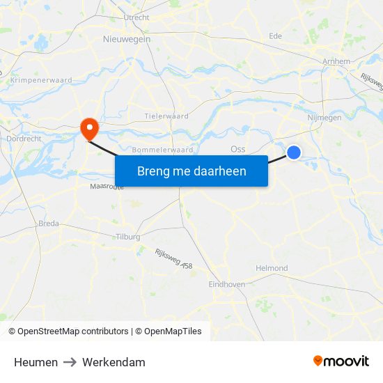 Heumen to Werkendam map