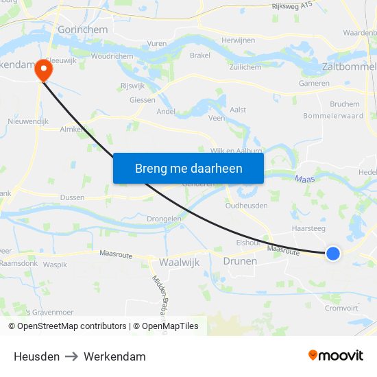 Heusden to Werkendam map
