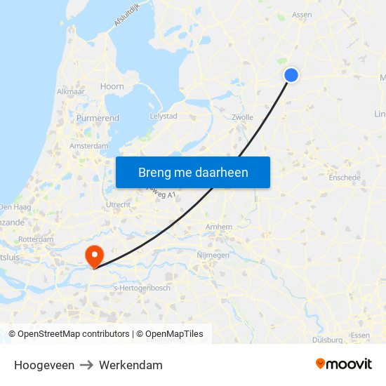 Hoogeveen to Werkendam map