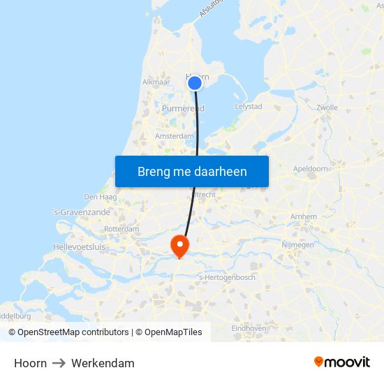 Hoorn to Werkendam map