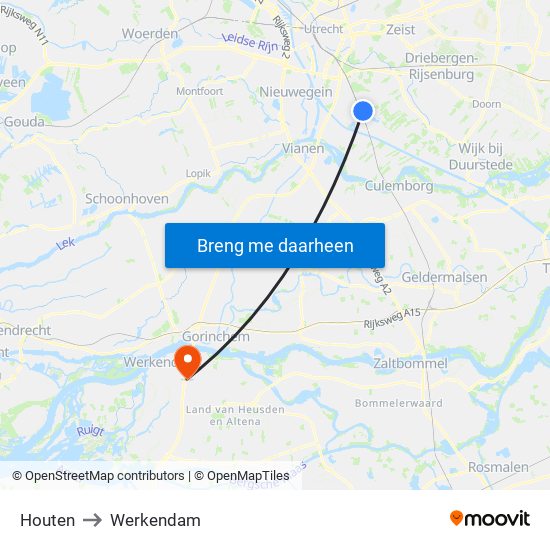 Houten to Werkendam map