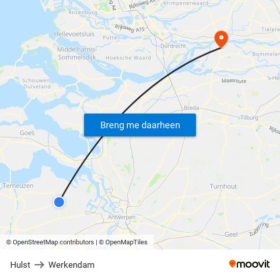 Hulst to Werkendam map