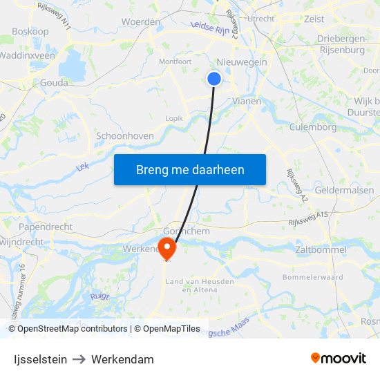 Ijsselstein to Werkendam map