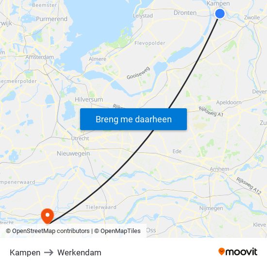 Kampen to Werkendam map