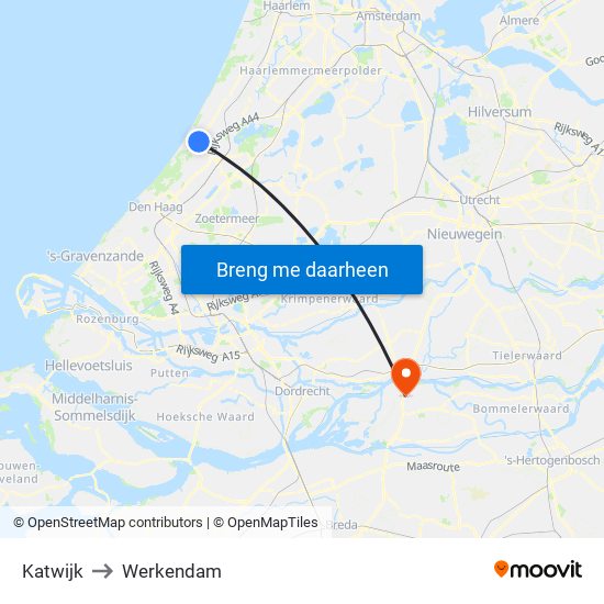 Katwijk to Werkendam map