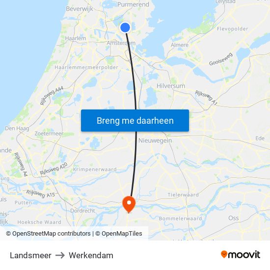 Landsmeer to Werkendam map