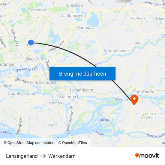 Lansingerland to Werkendam map