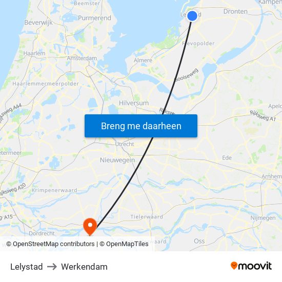 Lelystad to Werkendam map