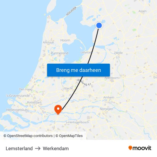 Lemsterland to Werkendam map