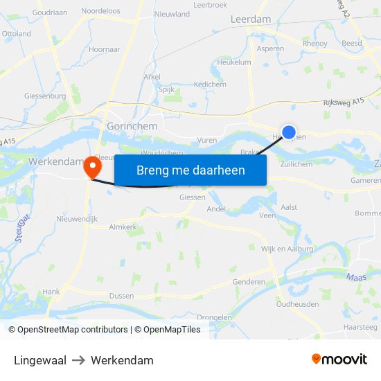 Lingewaal to Werkendam map