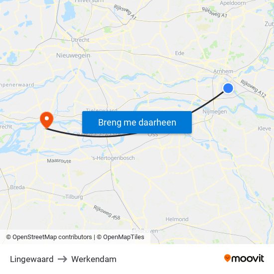Lingewaard to Werkendam map