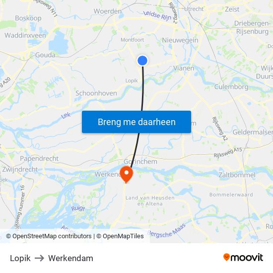 Lopik to Werkendam map
