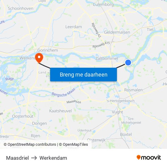 Maasdriel to Werkendam map