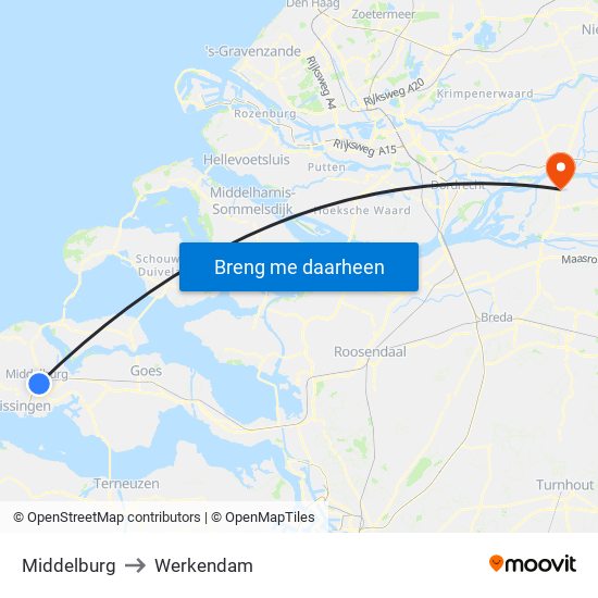 Middelburg to Werkendam map
