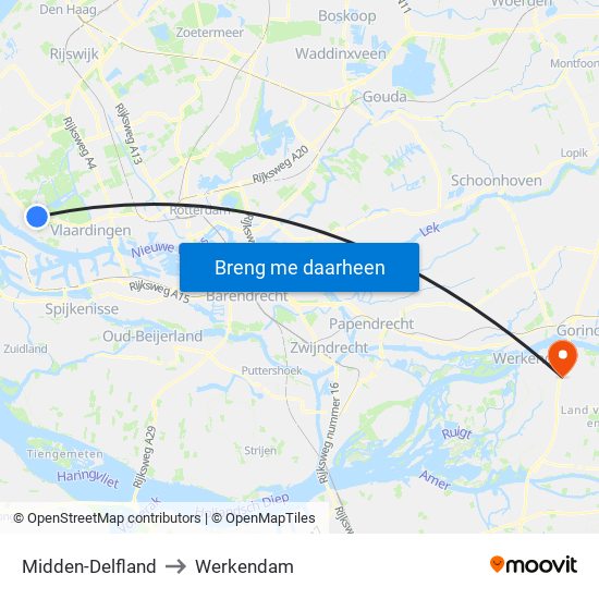 Midden-Delfland to Werkendam map