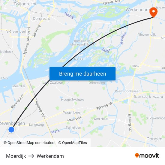 Moerdijk to Werkendam map