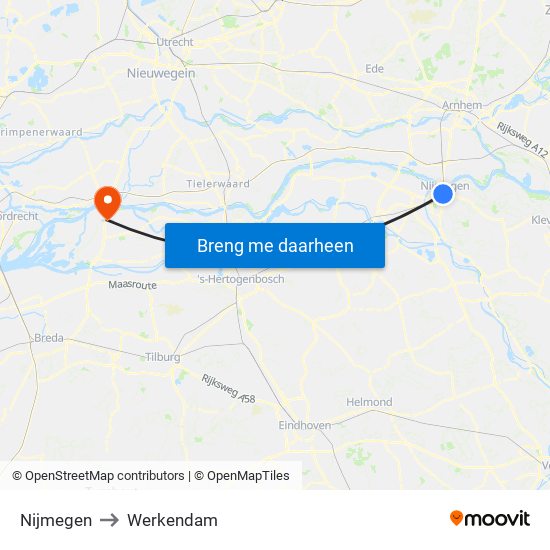 Nijmegen to Werkendam map