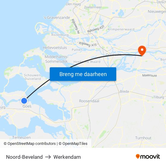 Noord-Beveland to Werkendam map