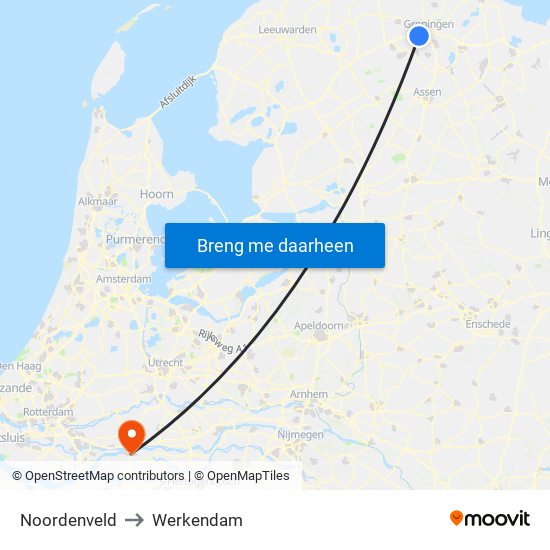 Noordenveld to Werkendam map