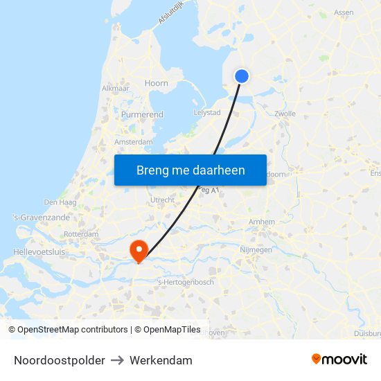Noordoostpolder to Werkendam map