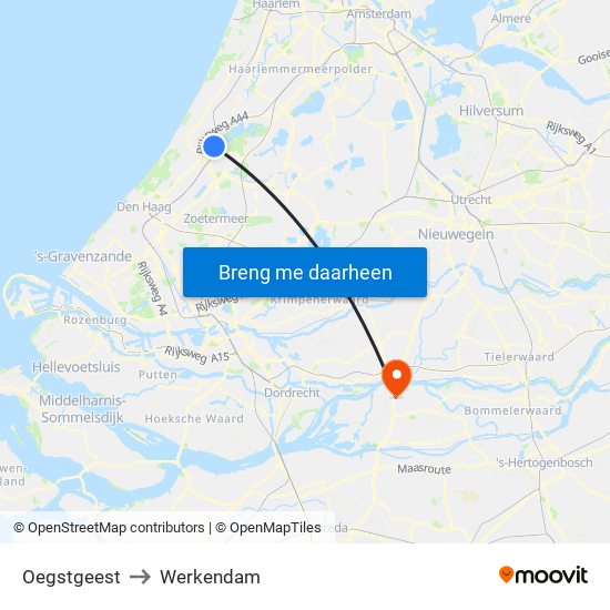 Oegstgeest to Werkendam map