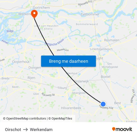 Oirschot to Werkendam map