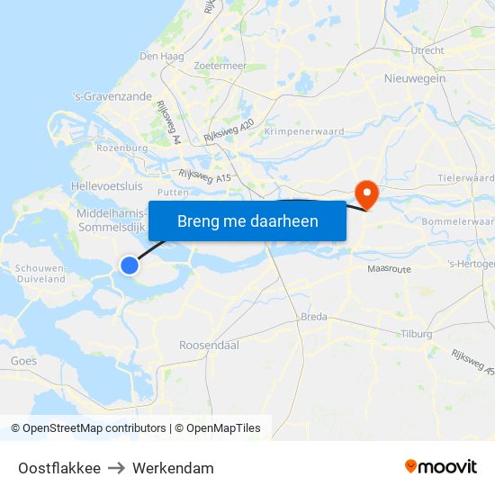 Oostflakkee to Werkendam map