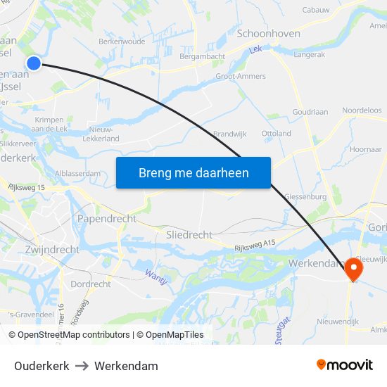 Ouderkerk to Werkendam map