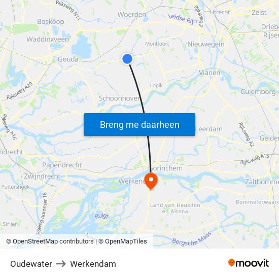 Oudewater to Werkendam map