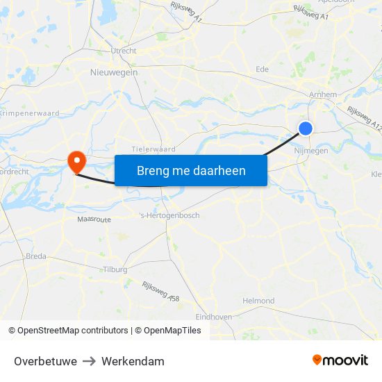 Overbetuwe to Werkendam map