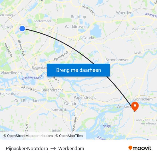 Pijnacker-Nootdorp to Werkendam map