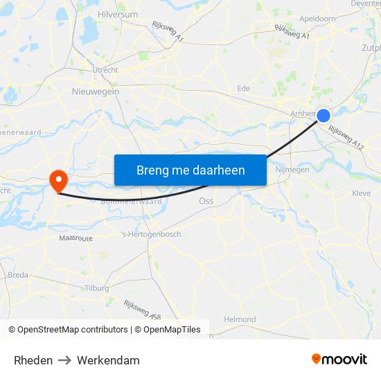 Rheden to Werkendam map