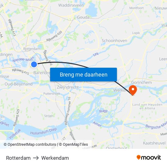 Rotterdam to Werkendam map