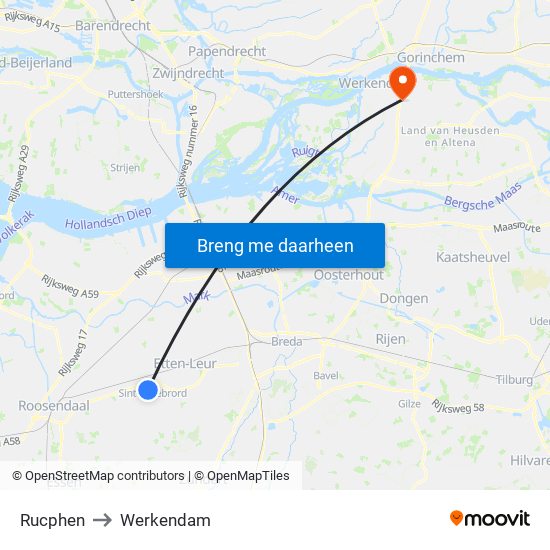 Rucphen to Werkendam map