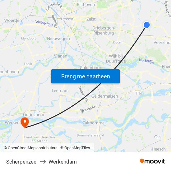 Scherpenzeel to Werkendam map