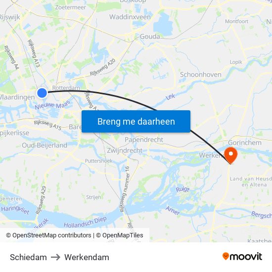Schiedam to Werkendam map