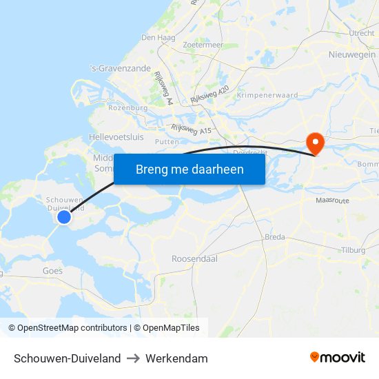 Schouwen-Duiveland to Werkendam map