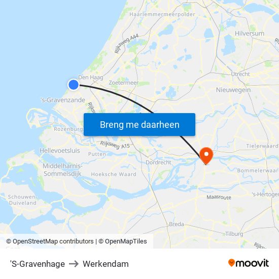 'S-Gravenhage to Werkendam map