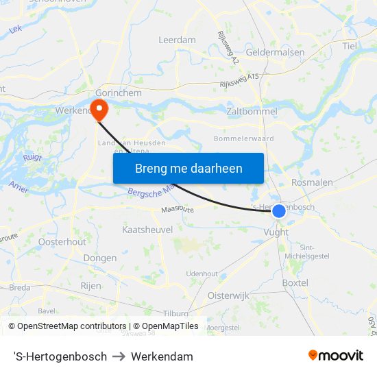 'S-Hertogenbosch to Werkendam map