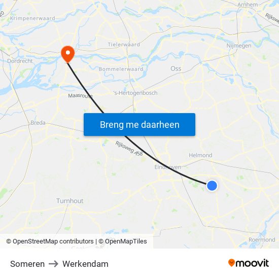 Someren to Werkendam map