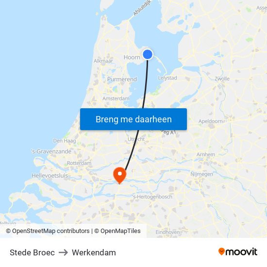 Stede Broec to Werkendam map