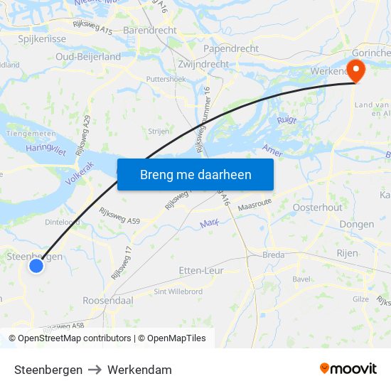 Steenbergen to Werkendam map