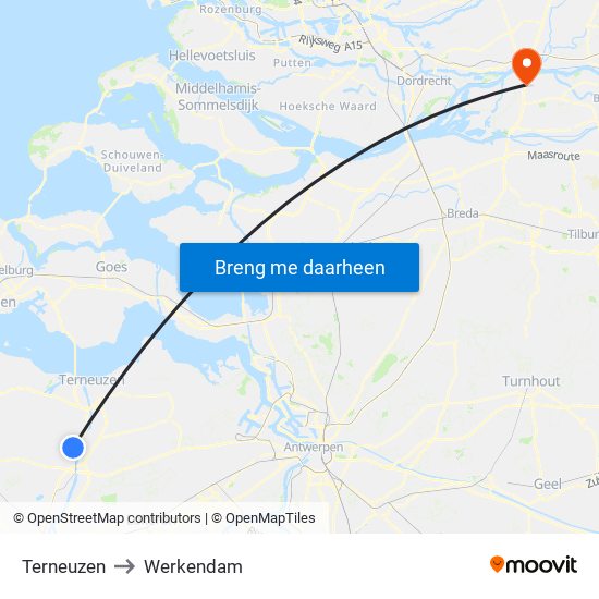Terneuzen to Werkendam map